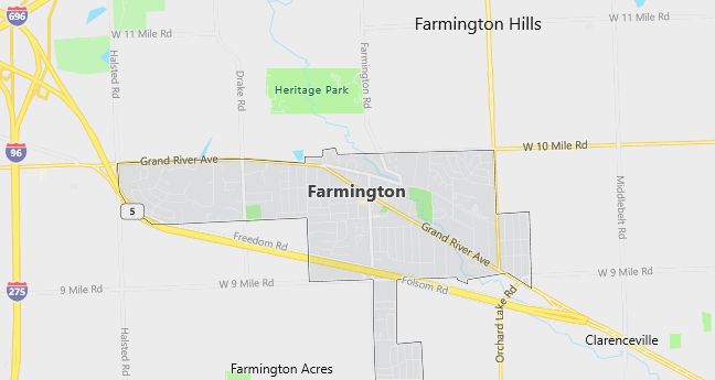 Map of Farmington, MI