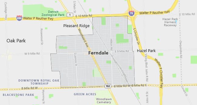 Map of Ferndale, MI