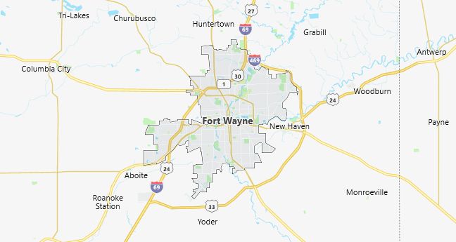 Map of Fort Wayne, IN