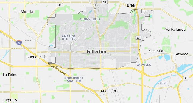 Map of Fullerton, CA