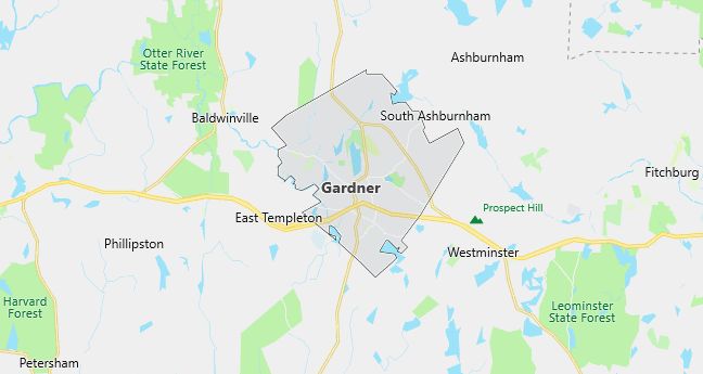 Map of Gardner, MA