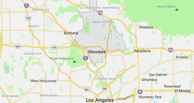 Map of Glendale, CA