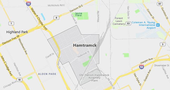 Map of Hamtramck, MI