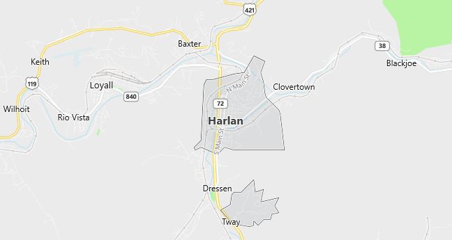 Map of Harlan, KY