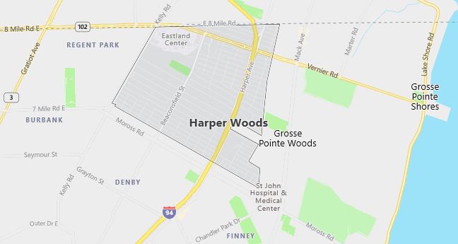 Map of Harper Woods, MI