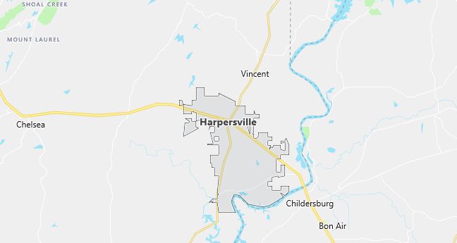 Map of Harpersville, AL