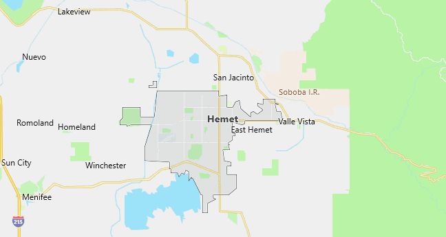 Map of Hemet, CA