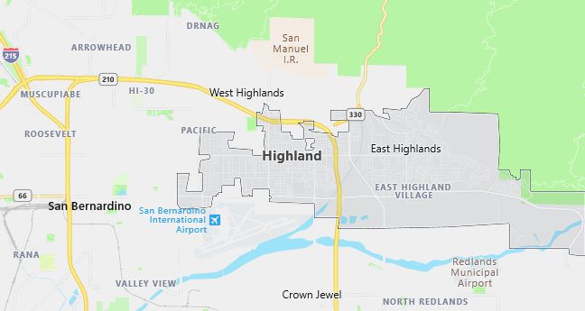 Map of Highland, CA