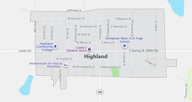 Map of Highland, KS