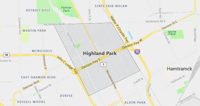 Map of Highland Park, MI