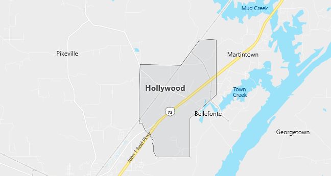 Map of Hollywood, AL