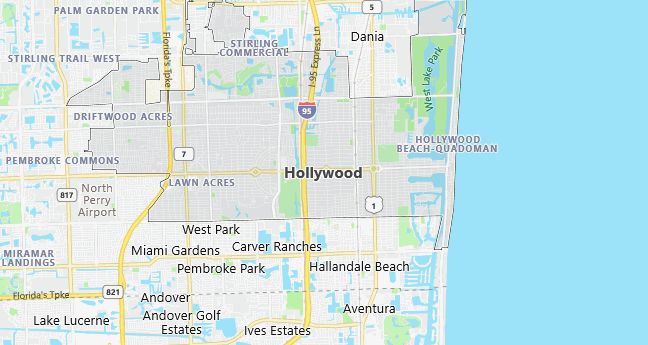 Map of Hollywood, FL