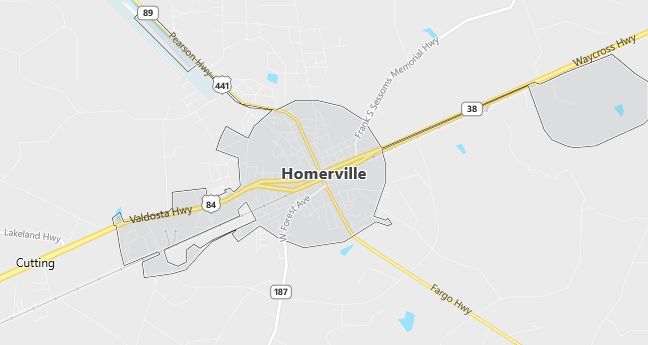 Map of Homerville, GA