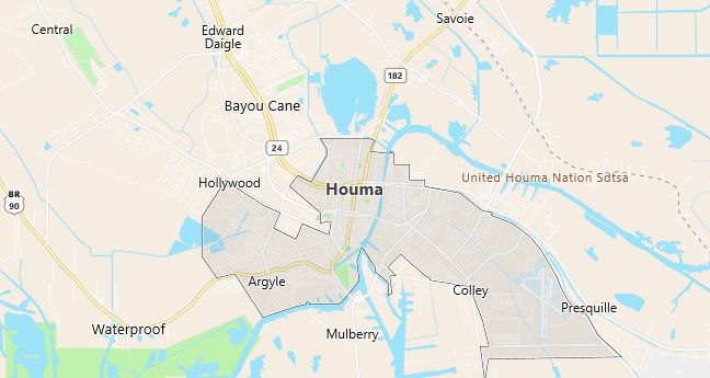 Map of Houma, LA