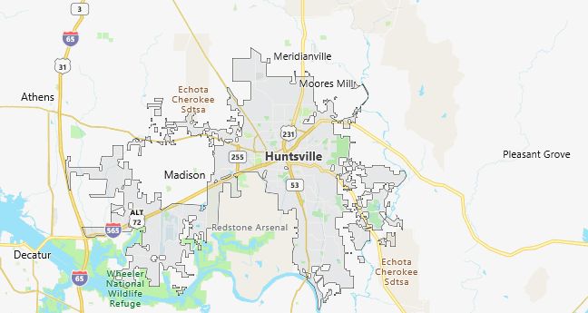 Map of Huntsville, AL