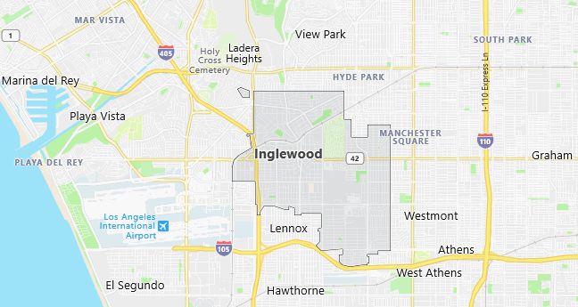 Map of Inglewood, CA