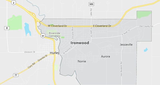 Map of Ironwood, MI