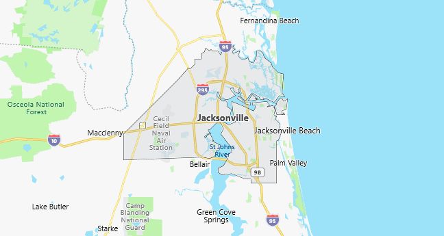 Map of Jacksonville, FL