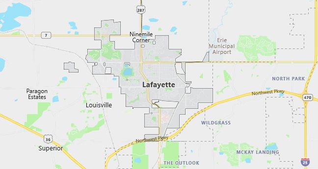 Map of Lafayette, CO