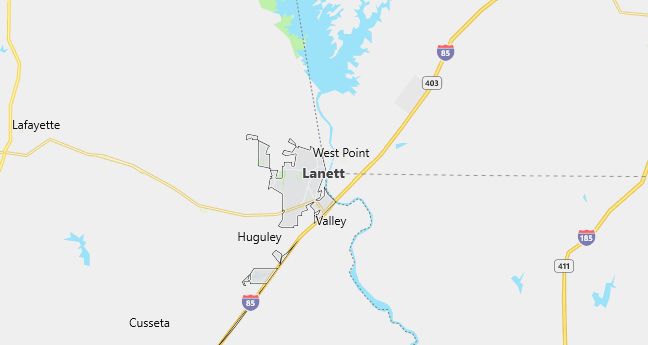 Map of Lanett, AL