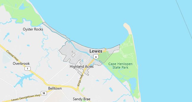 Map of Lewes, DE