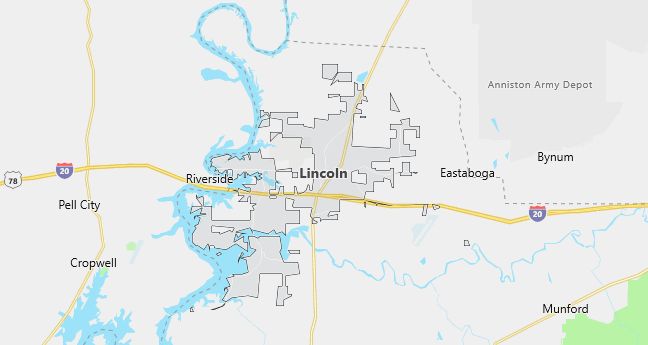 Map of Lincoln, AL