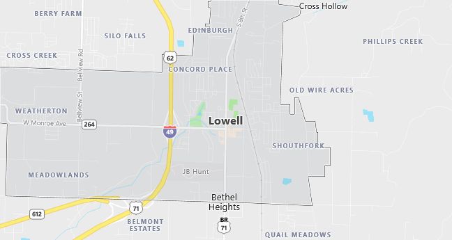 Map of Lowell, AR