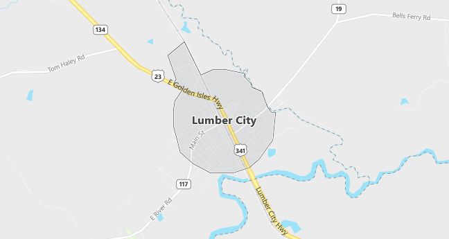 Map of Lumber City, GA