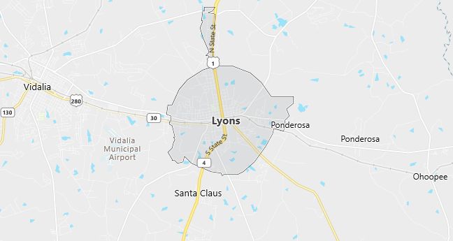 Map of Lyons, GA