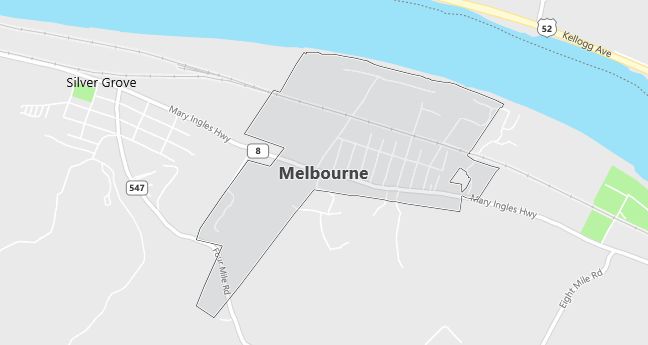 Map of Melbourne, KY