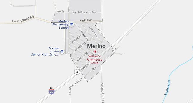 Map of Merino, CO