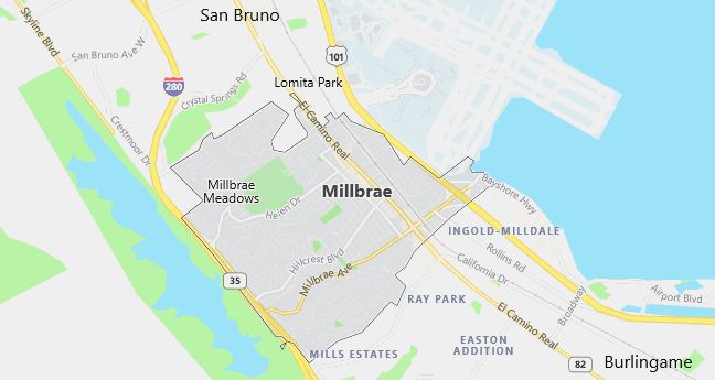 Map of Millbrae, CA