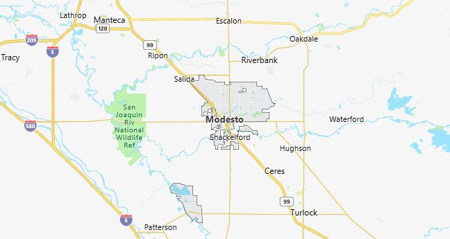 Map of Modesto, CA