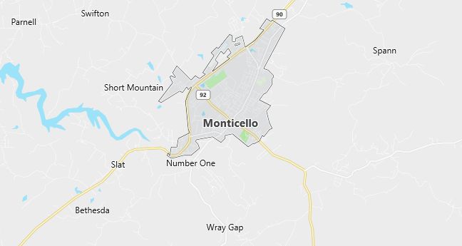 Map of Monticello, KY