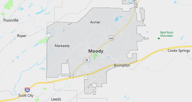 Map of Moody, AL