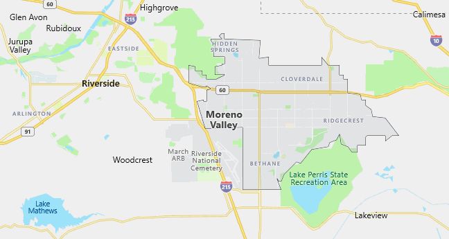 Map of Moreno Valley, CA