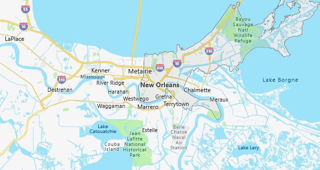 Map of New Orleans, LA