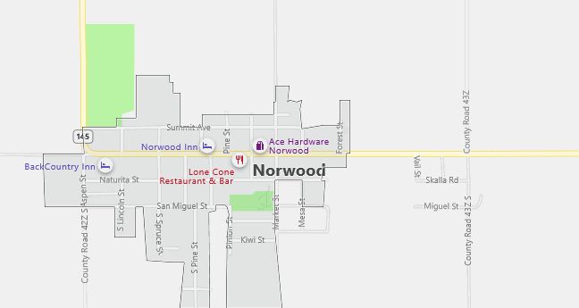 Map of Norwood, CO