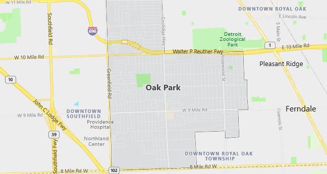 Map of Oak Park, MI