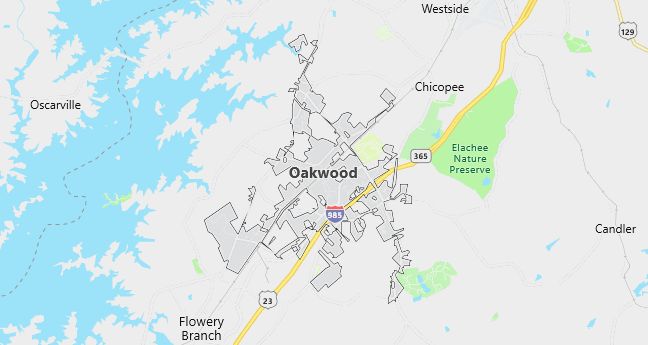 Map of Oakwood, GA