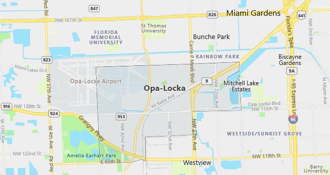 Map of Opa Locka, FL