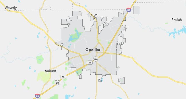 Map of Opelika, AL