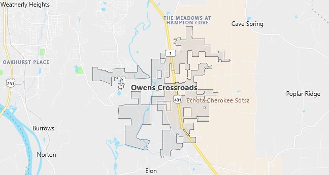 Map of Owens Cross Roads, AL