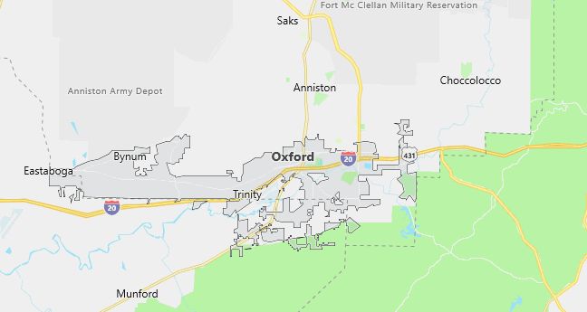 Map of Oxford, AL