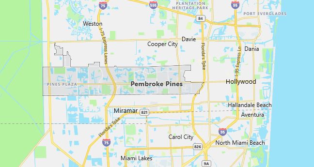 Map of Pembroke Pines, FL