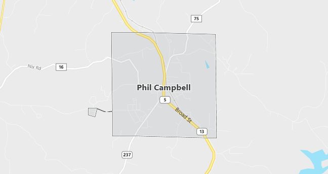 Map of Phil Campbell, AL