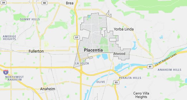 Map of Placentia, CA