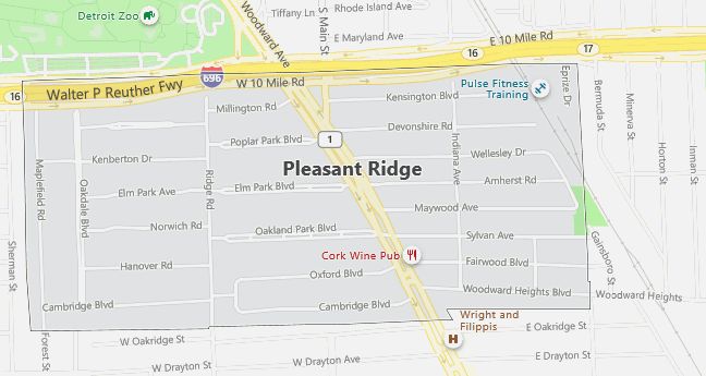 Map of Pleasant Ridge, MI