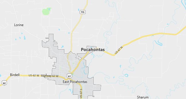 Map of Pocahontas, AR