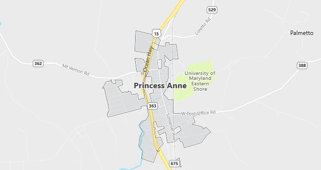 Map of Princess Anne, MD